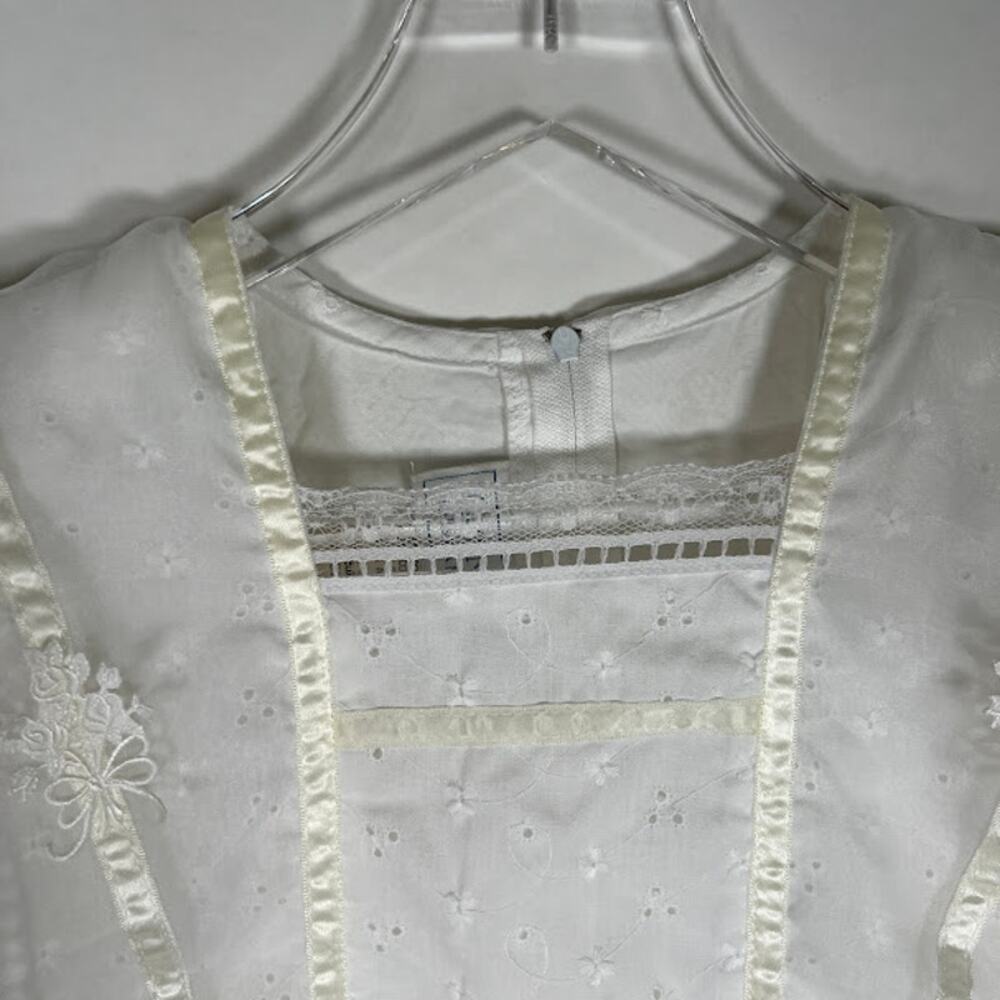 Gunne Sax Jessica McClintock Girls Embroidered Eyelet Dress 10 White Lace Trim - Picture 4 of 7